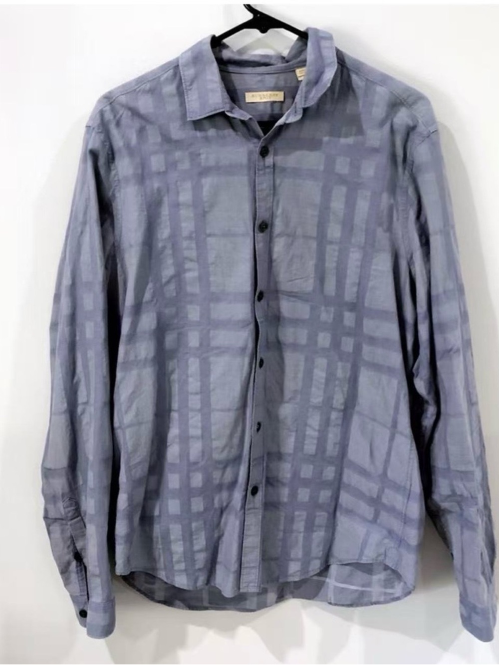 Burberry Light Blue Plaid Long-Sleeve Button-Up Shirt